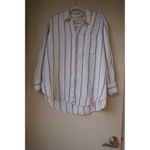 M&S Pure Linen Striped Button Down Shirt Coastal Relaxed Calico Mix Size 12/16